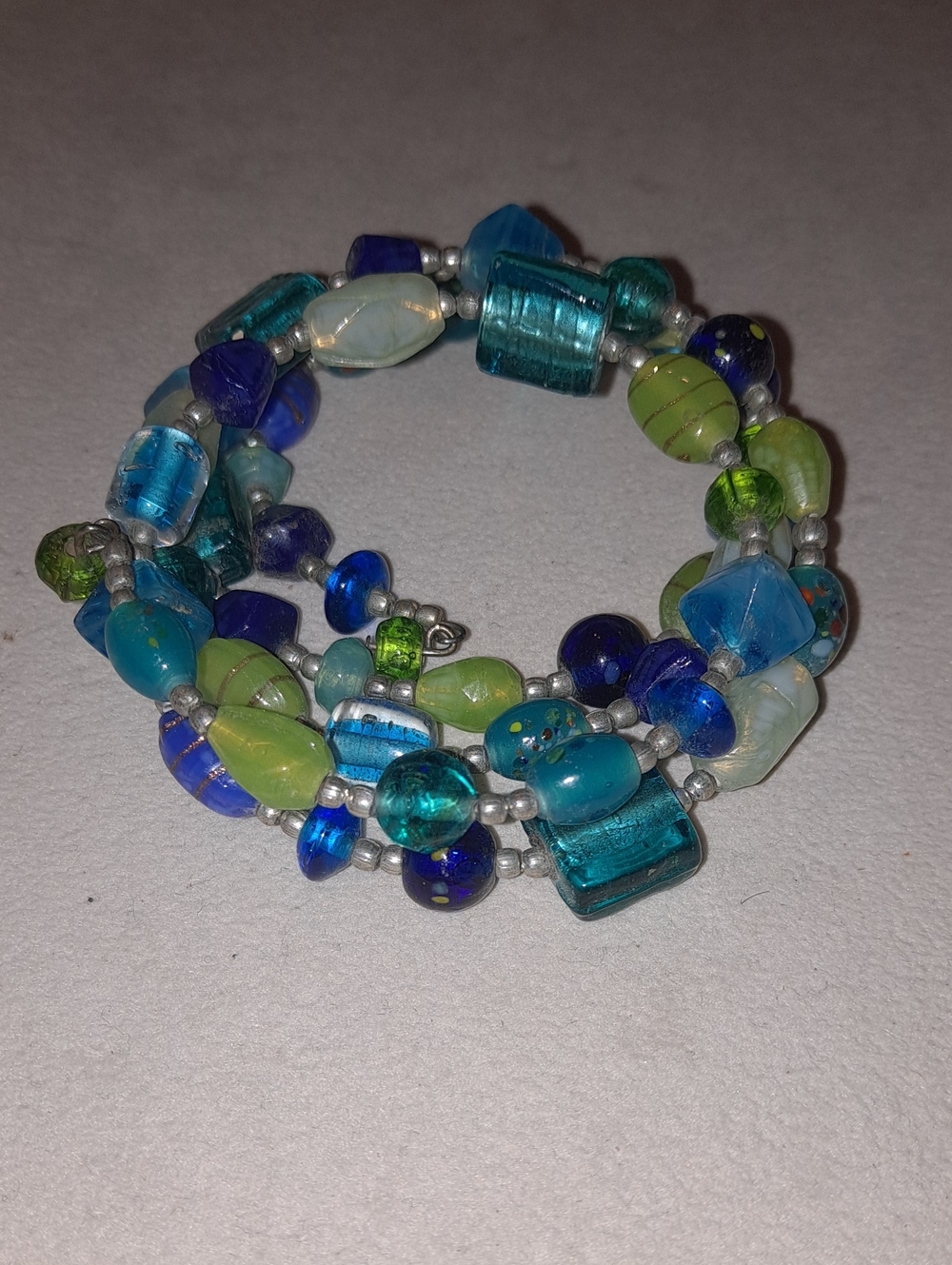 Handmade Multicolor Blue & Green Beaded Wrap Bracelet